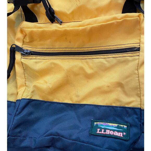 LL Bean 90s Continental Backpack Rucksack Yellow Blue Hiking Camping Vintage - Picture 9 of 14
